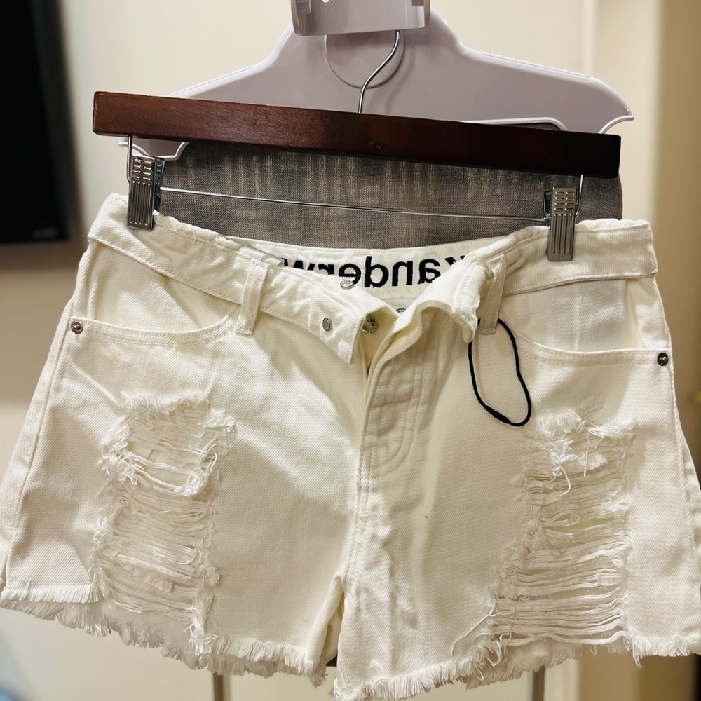Alexander Wang Off-White Distressed Jean Shorts